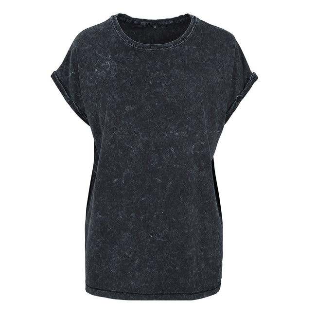 Black - Front - Build Your Brand Womens-Ladies Acid Wash Extended Shoulder T-Shirt