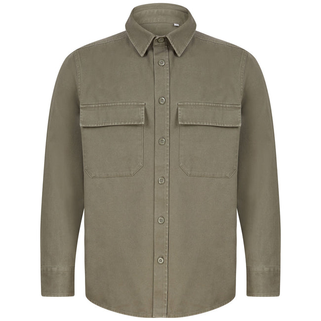 Khaki - Front - Front Row Unisex Adult Cotton Drill Overshirt