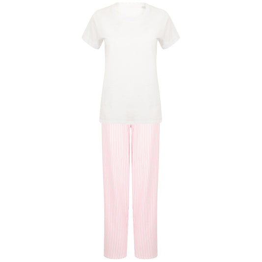 White-Pink - Front - Towel City Womens-Ladies Stripe Pyjama Set