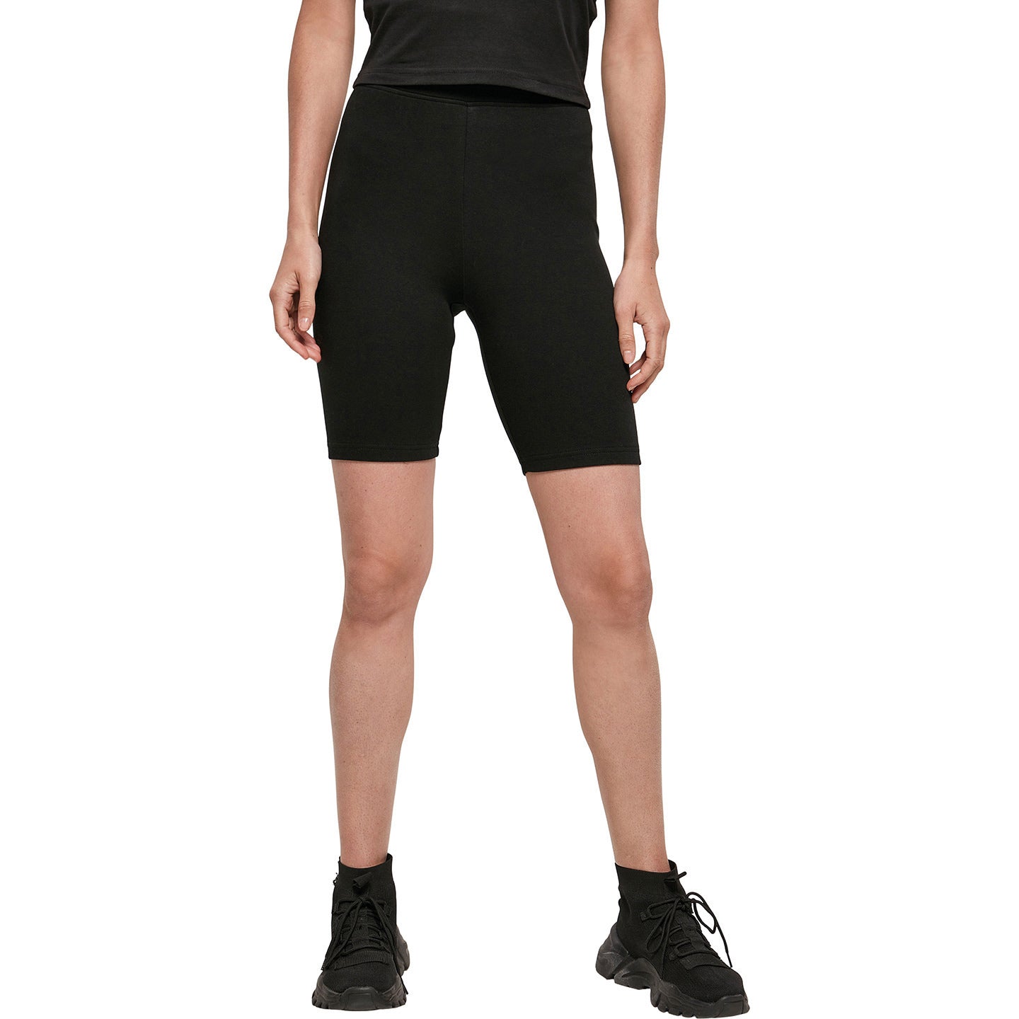 Black - Close up - Build Your Brand Womens-Ladies High Waist Cycling Shorts
