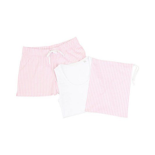 White-Pink - Front - Towel City Womens-Ladies Stripe Short Pyjama Set