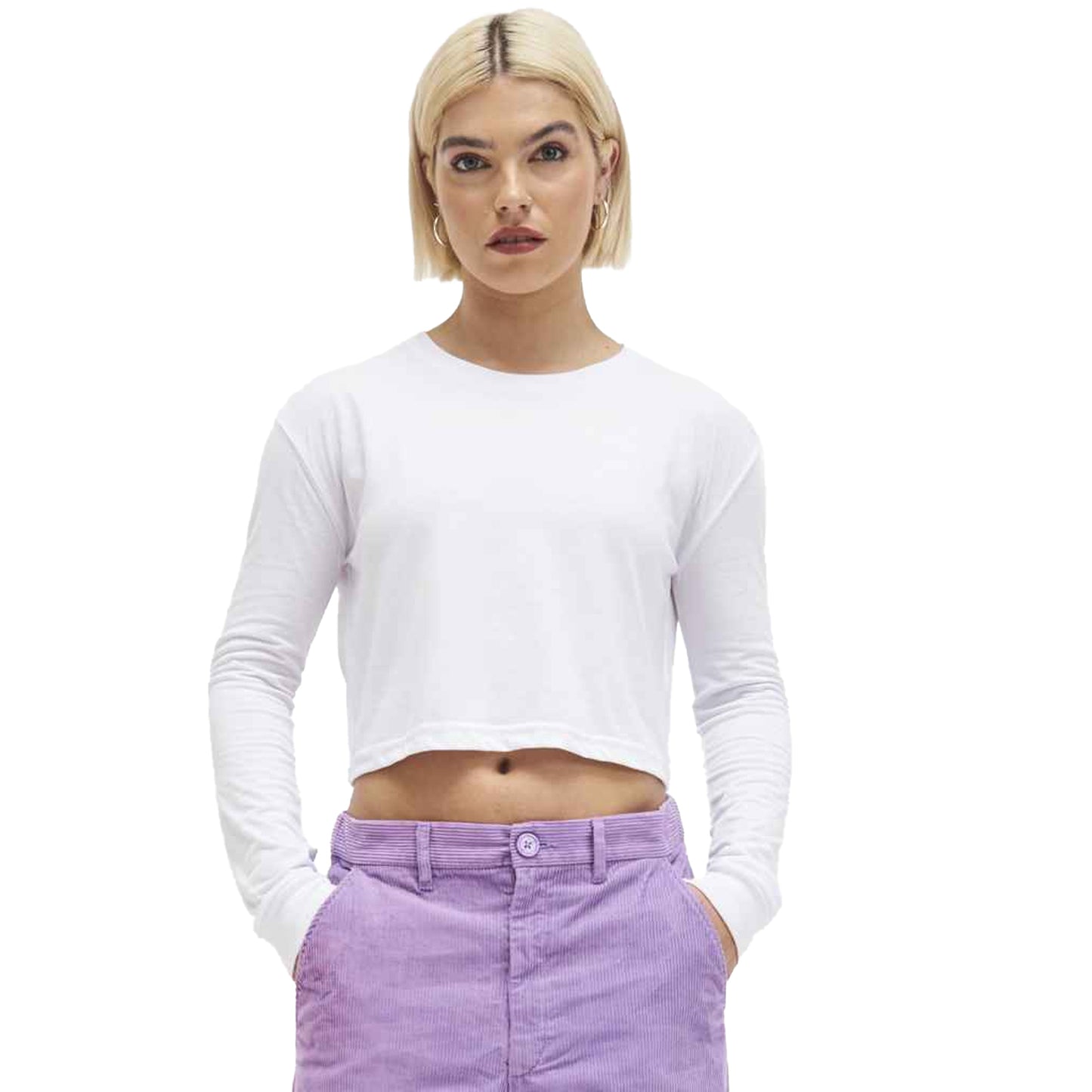 Solid White - Side - Awdis Womens-Ladies Crop Triblend Long-Sleeved T-Shirt