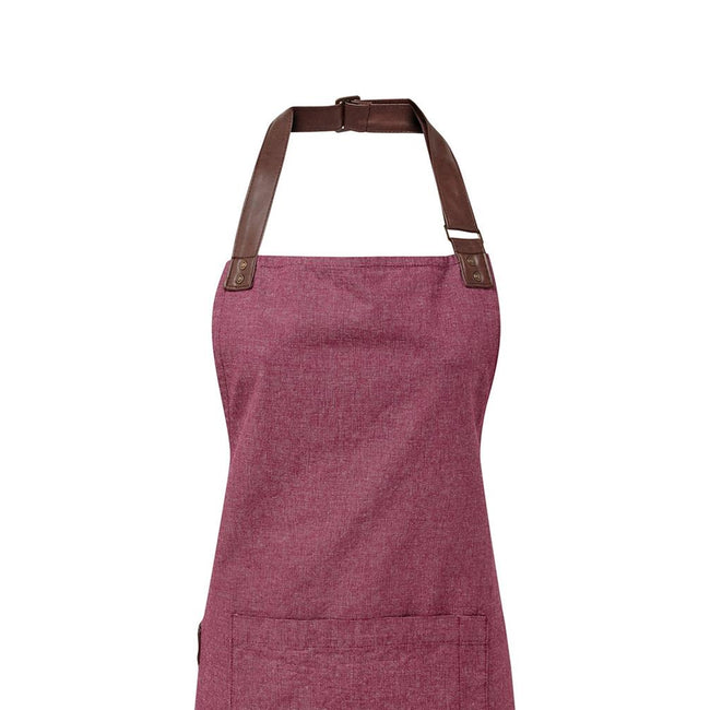 Burgundy - Back - Premier Unisex Adult Annex Oxford Faux Leather Bibbed Full Apron