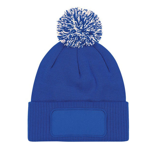 Bright Royal Blue-Off White - Front - Beechfield Unisex Adult Snowstar Patch Beanie