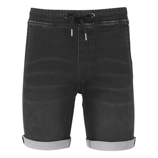 Black - Front - Wombat Mens Denim Drawstring Shorts
