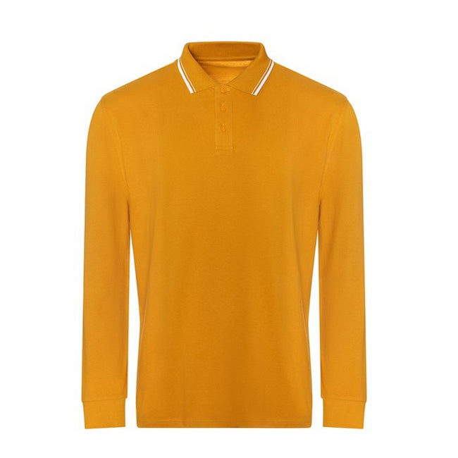 Mustard-White - Front - Awdis Mens Tipped Long-Sleeved Polo Shirt