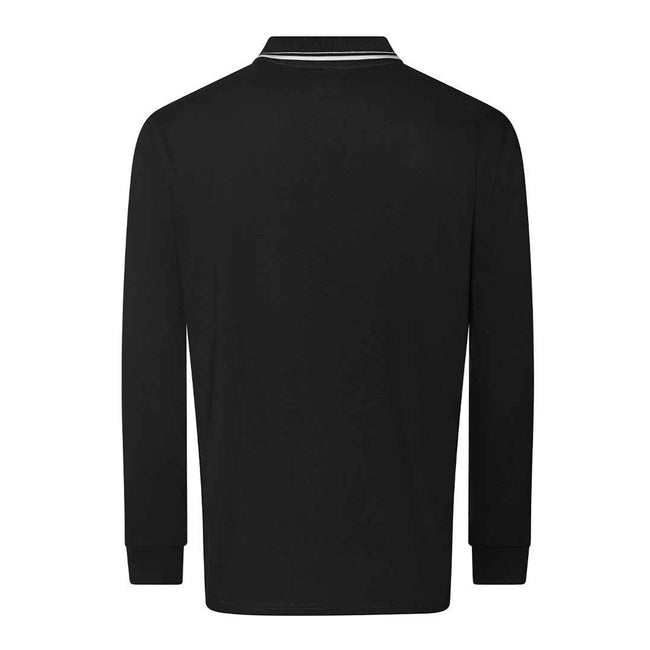 Deep Black-White - Back - Awdis Mens Tipped Long-Sleeved Polo Shirt