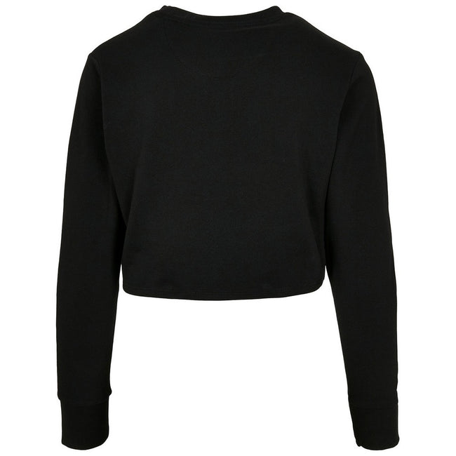 Black - Back - Build Your Brand Womens-Ladies Terrycloth Crop Sweatshirt