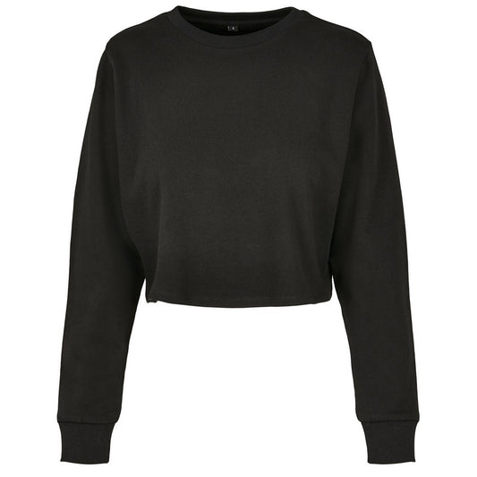 Black - Front - Build Your Brand Womens-Ladies Terrycloth Crop Sweatshirt