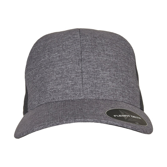 Blue-Charcoal Melange - Front - Yupoong Unisex Adult Flexfit Delta Trucker Cap