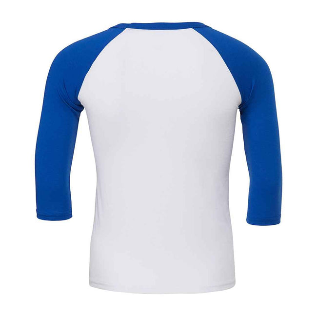 White-True Royal - Back - Bella + Canvas Unisex Adult Triblend 3-4 Sleeve Baseball T-Shirt