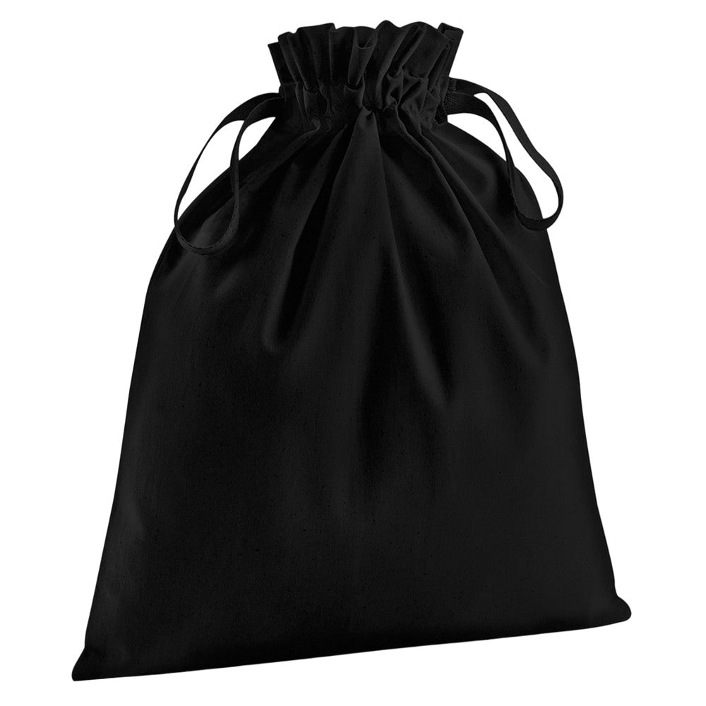 Black - Front - Westford Mill Organic Cotton Drawstring Bag