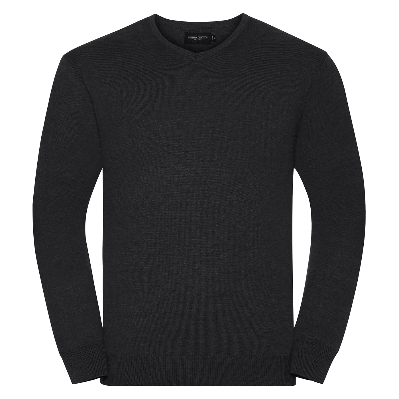 Charcoal Marl - Front - Russell Collection Mens Knitted V Neck Sweatshirt