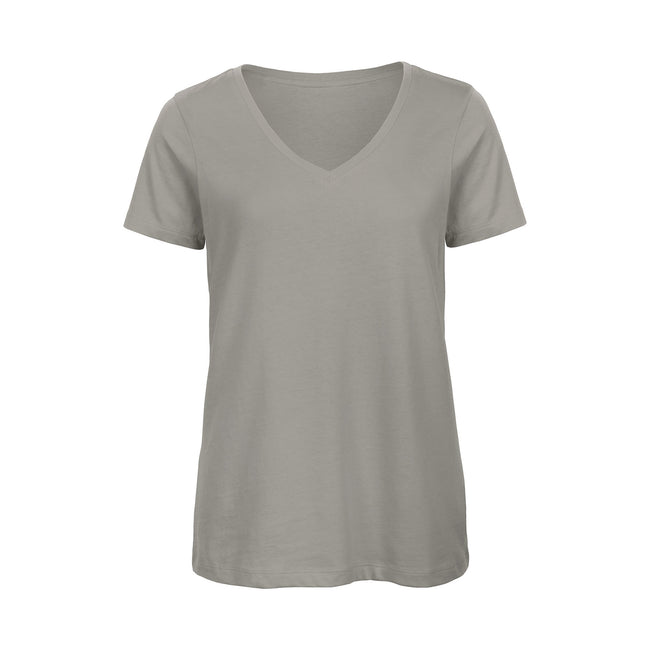 Light Grey - Front - B&C Womens-Ladies Inspire Organic Cotton V Neck T-Shirt