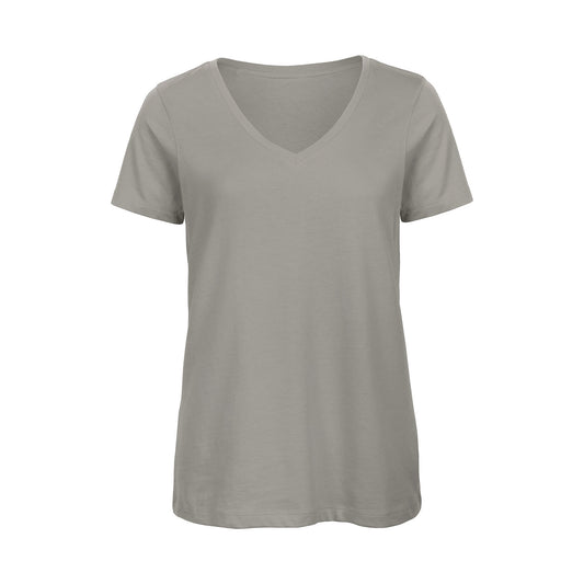 Light Grey - Front - B&C Womens-Ladies Inspire Organic Cotton V Neck T-Shirt