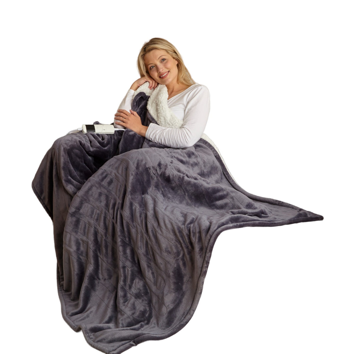 Grey - Side - Ribbon Electric Blanket (UK Plug)