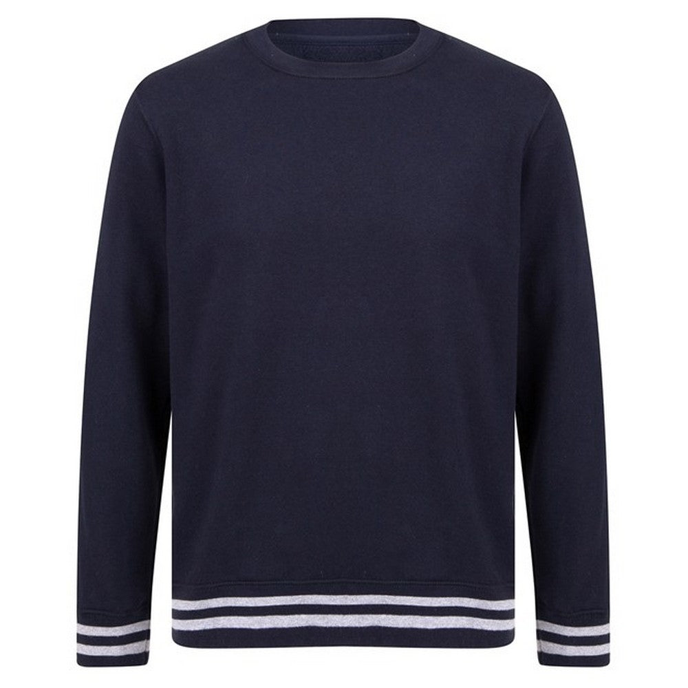 Navy-Heather Grey - Front - Front Row Unisex Adult Striped Sweatshirt