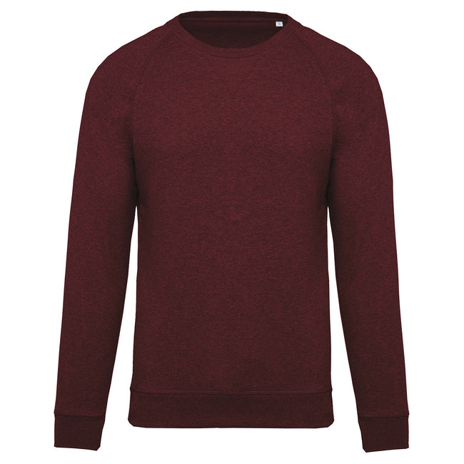 Wine Heather - Front - Kariban Mens Organic Cotton Crew Neck Raglan Sweatshirt
