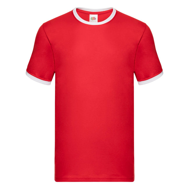 Red-White - Front - Fruit of the Loom Mens Ringer Contrast T-Shirt
