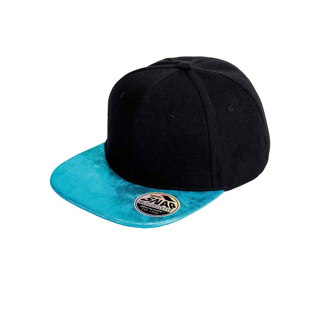Black-Turquoise - Front - Result Headwear Unisex Adult Bronx Glitter Flat Peak Snapback Cap