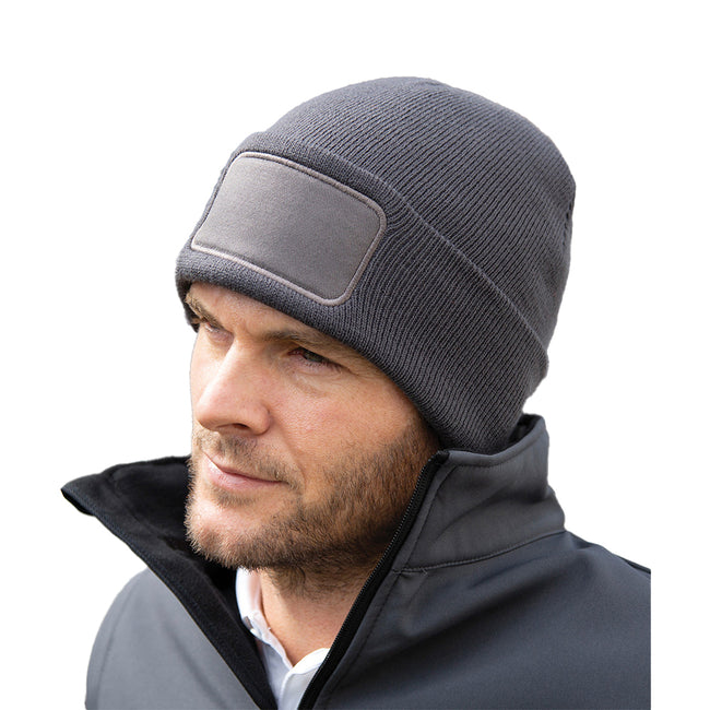 Grey - Back - Result Unisex Adult Double Knit Printable Beanie