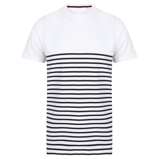 White-Navy - Front - Front Row Unisex Adult Breton Striped Tagless T-Shirt