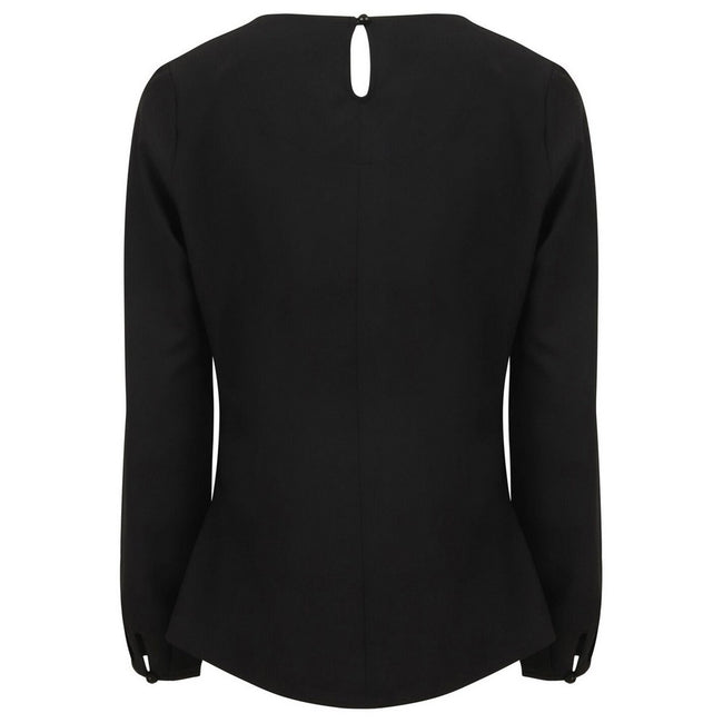 Black - Back - Henbury Womens-Ladies Yarn Pleat Front Long-Sleeved Blouse