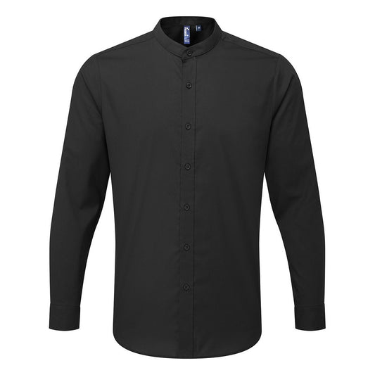 Black - Front - Premier Mens Banded Collar Long-Sleeved Formal Shirt