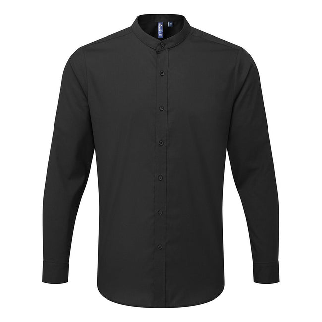 Black - Front - Premier Mens Banded Collar Long-Sleeved Formal Shirt