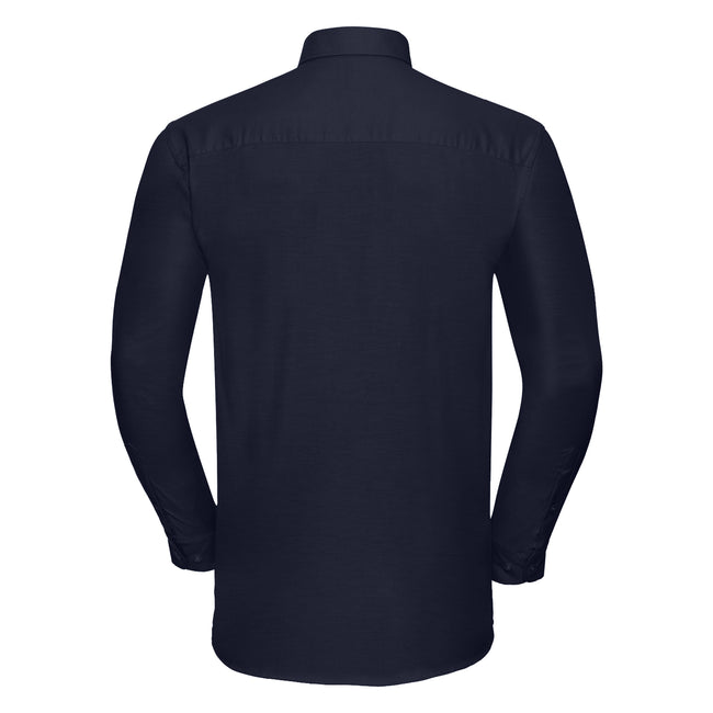 Bright Navy - Back - Russell Mens Oxford Easy-Care Long-Sleeved Shirt