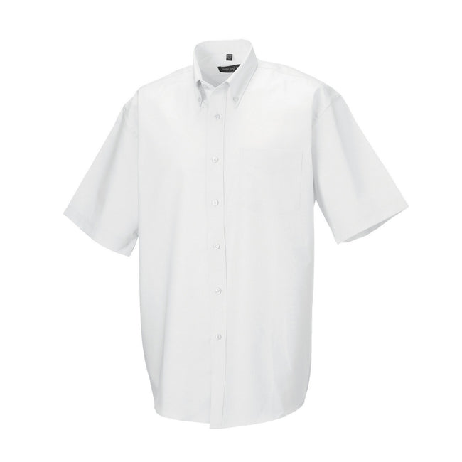White - Side - Russell Collection Mens Oxford Easy-Care Short-Sleeved Shirt