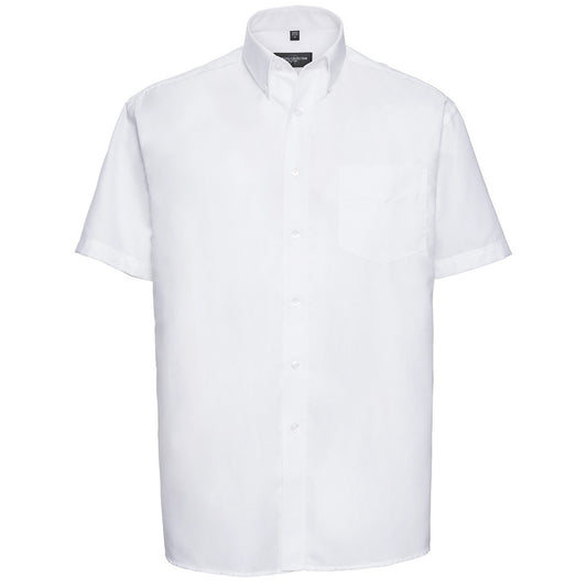 White - Front - Russell Collection Mens Oxford Easy-Care Short-Sleeved Shirt