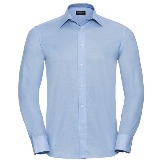 Oxford Blue - Front - Russell Collection Mens Oxford Easy-Care Tailored Long-Sleeved Shirt