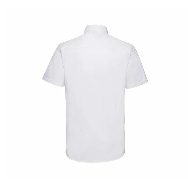 White - Back - Russell Collection Mens Oxford Easy-Care Tailored Short-Sleeved Shirt