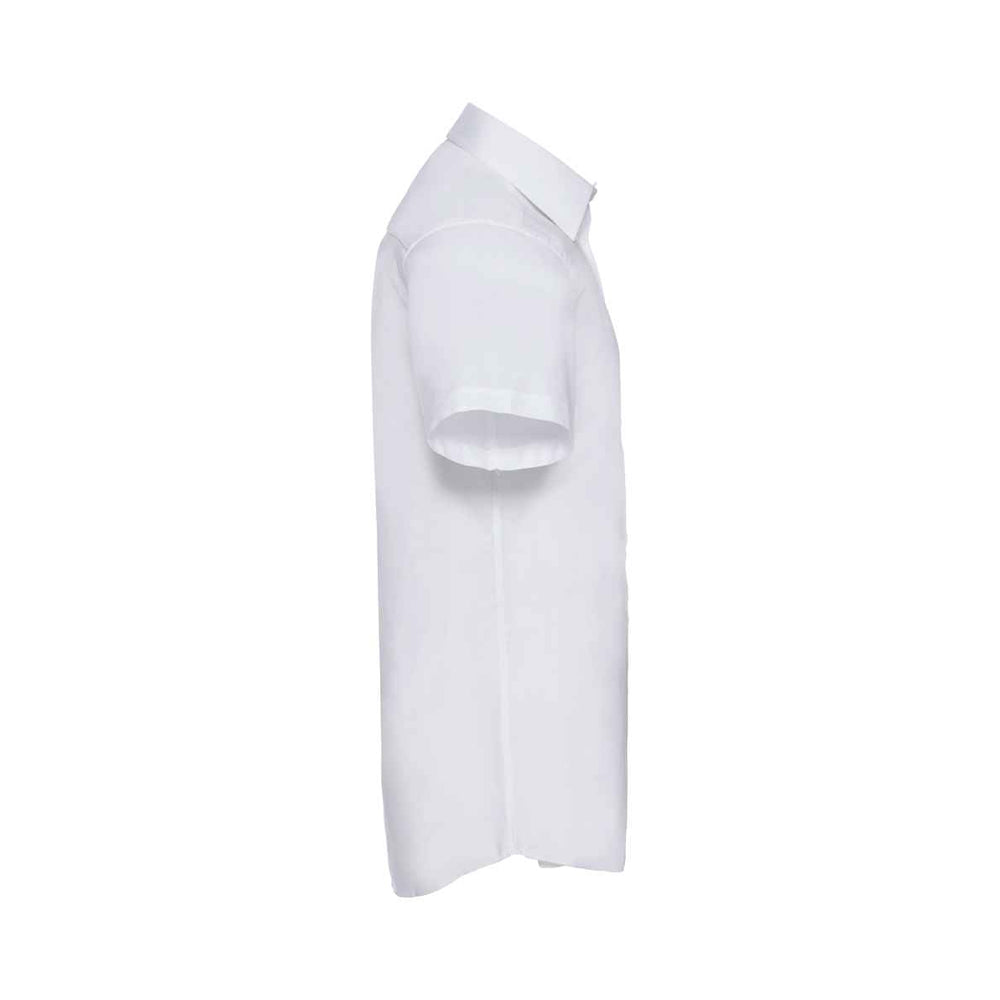 White - Side - Russell Collection Mens Oxford Easy-Care Tailored Short-Sleeved Shirt
