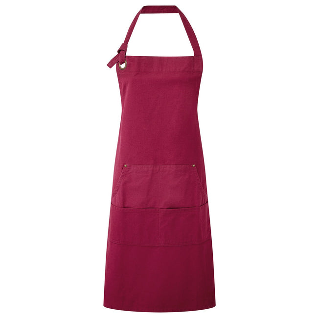 Burgundy - Front - Premier Unisex Adult Cotton Canvas Pocket Apron
