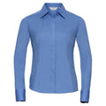 Corporate Blue - Front - Russell Collection Womens-Ladies Poplin Easy-Care Fitted Long-Sleeved Shirt