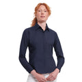 French Navy - Back - Russell Collection Womens-Ladies Poplin Easy-Care Fitted Long-Sleeved Shirt