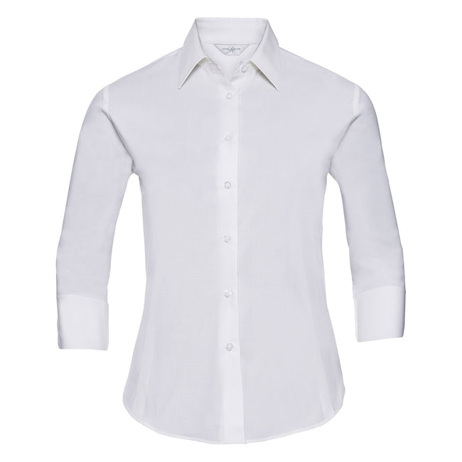 White - Front - Russell Collection Womens-Ladies Easy-Care Fitted 3-4 Sleeve Shirt