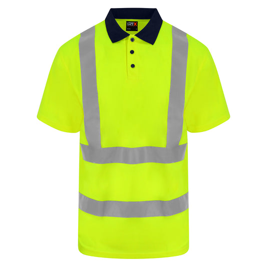 Yellow-Navy - Front - PRORTX Unisex Adult High-Vis Polo Shirt