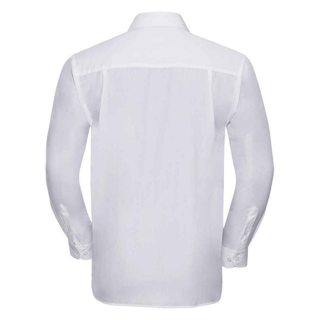 White - Back - Russell Collection Mens Poplin Easy-Care Long-Sleeved Formal Shirt