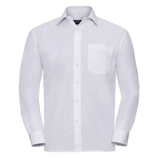 White - Front - Russell Collection Mens Poplin Easy-Care Long-Sleeved Formal Shirt