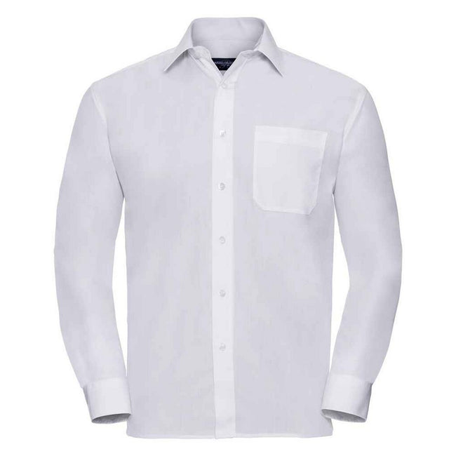 White - Front - Russell Collection Mens Poplin Easy-Care Long-Sleeved Formal Shirt
