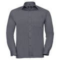 Convoy Grey - Front - Russell Collection Mens Poplin Easy-Care Long-Sleeved Shirt
