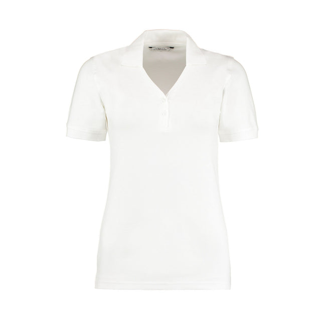 White - Front - Kustom Kit Womens-Ladies Sophia V Neck Polo Shirt