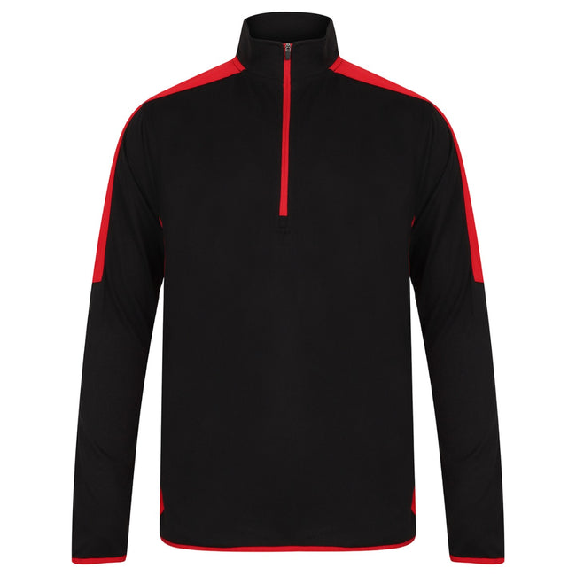 Black-Red - Front - Finden & Hales Mens Contrast Panel Quarter Zip Midlayer