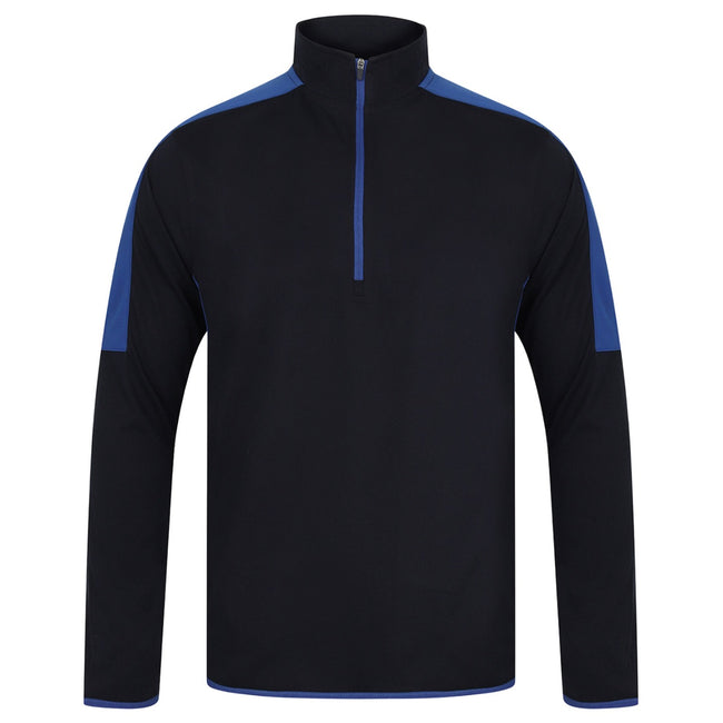 Navy-Royal Blue - Front - Finden & Hales Mens Contrast Panel Quarter Zip Midlayer