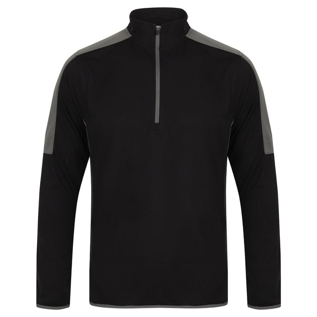 Black-Gunmetal Grey - Front - Finden & Hales Mens Contrast Panel Quarter Zip Midlayer