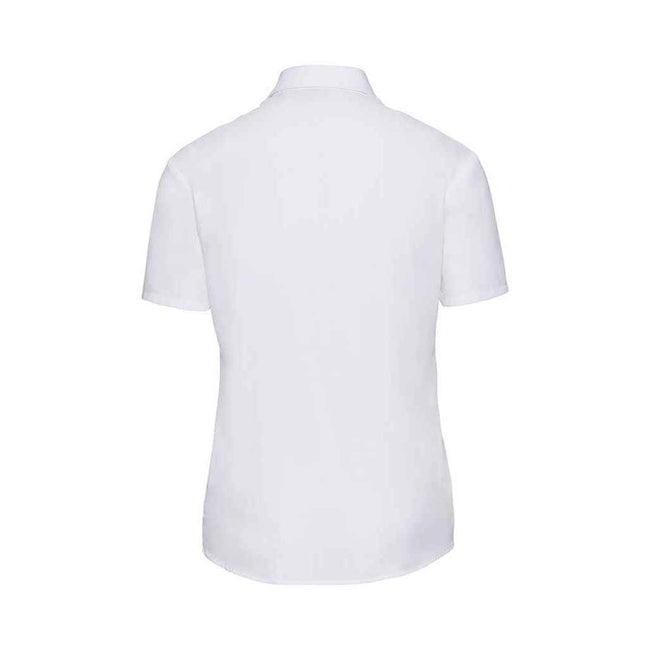 White - Back - Russell Collection Womens-Ladies Poplin Easy-Care Short-Sleeved Shirt