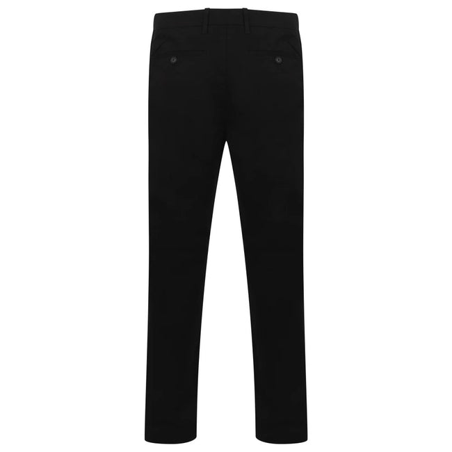 Black - Back - Henbury Mens Stretch Flex Waistband Chinos
